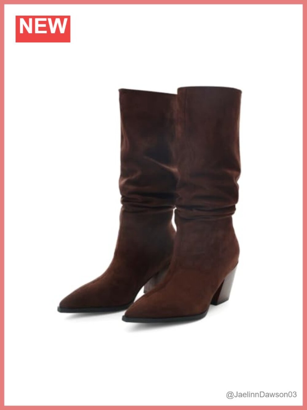 Women's Slouchy Mid Calf Boots Pointed Toe Faux Suede Block Heel